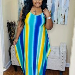 PASH BOUTIQUE Blue/Yellow Maxi Dress New Arrivals