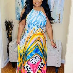 PASH BOUTIQUE Blue Butterfly Halter Maxi Dress New Arrivals