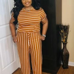 PASH BOUTIQUE Almond/Ivory Short Sleeve Jumpsuit