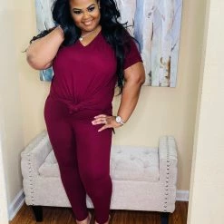 PASH BOUTIQUE Dk Burgundy Plus Lounge Set New Arrivals