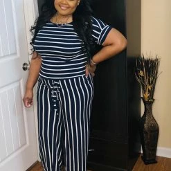 PASH BOUTIQUE Navy/Ivory Short Sleeve Jumpsuit New Arrivals