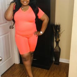 PASH BOUTIQUE Neon Coral Biker Short Sets