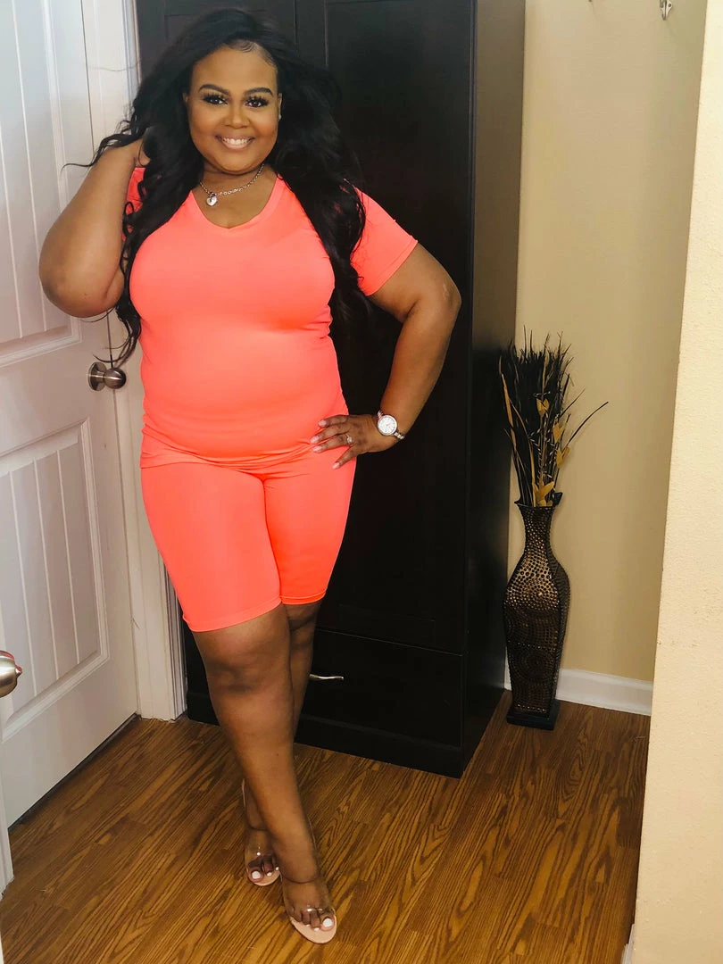 PASH BOUTIQUE Neon Coral Biker Short Sets