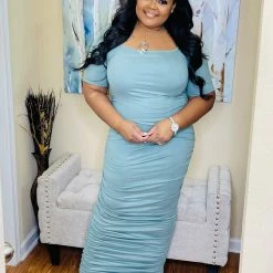 PASH BOUTIQUE Sage Scrunch Plus Dress