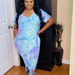 PASH BOUTIQUE Skyblue/Purple Tie-Dye Plus Dress