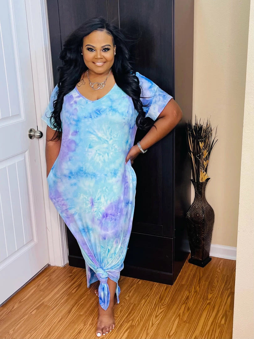 PASH BOUTIQUE Skyblue/Purple Tie-Dye Plus Dress