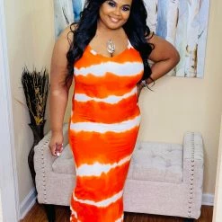 PASH BOUTIQUE Orange Tye-dye Maxi