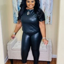 PASH BOUTIQUE Black Plus Faux Leather Pant