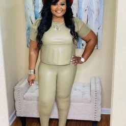 PASH BOUTIQUE Khaki Faux Leather Set