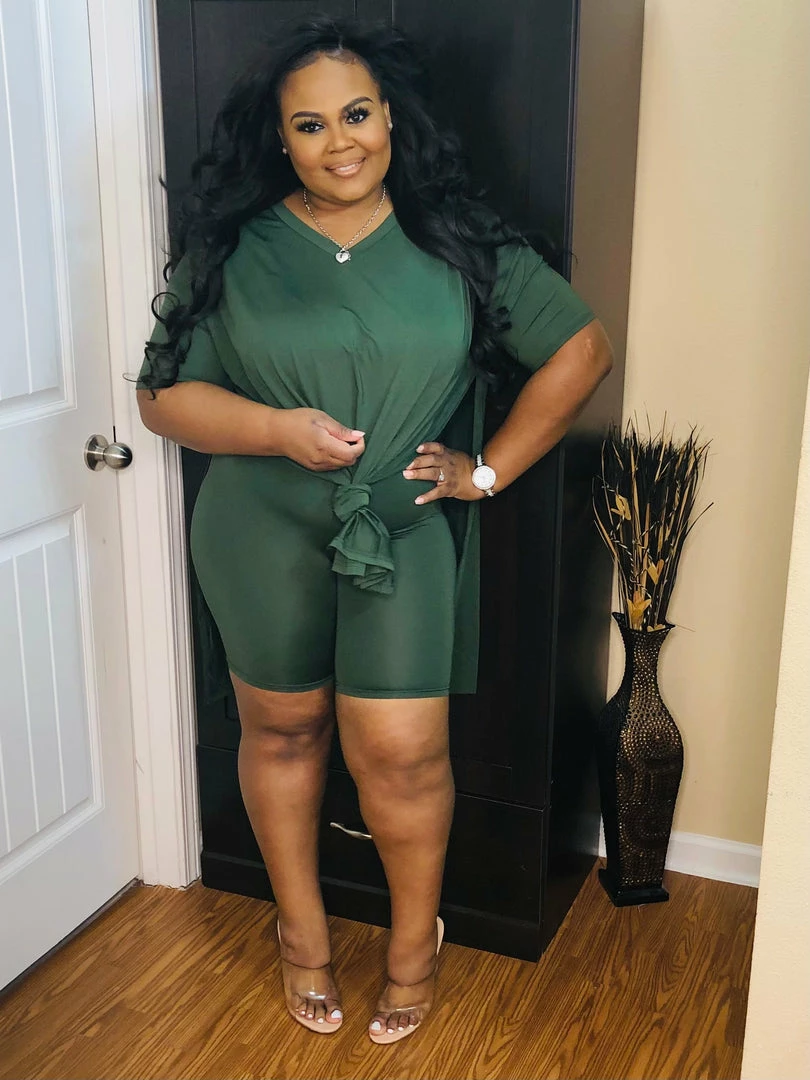 PASH BOUTIQUE Olive V Neck Oversize Top Set