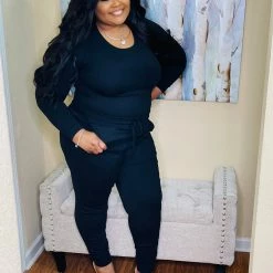 PASH BOUTIQUE Black Long Sleeve Microfiber Set Sets (Missy)