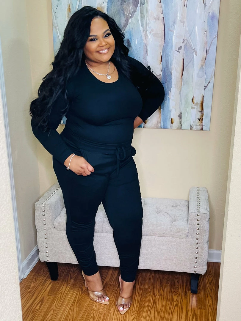 PASH BOUTIQUE Black Long Sleeve Microfiber Set Sets (Missy)