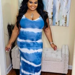 PASH BOUTIQUE Blue Plus Tie-dye Maxi