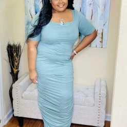 PASH BOUTIQUE Sage Scrunch Plus Dress