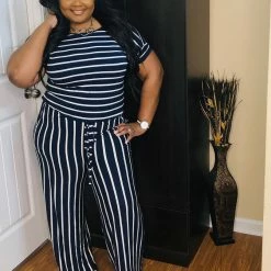 PASH BOUTIQUE Navy/Ivory Short Sleeve Jumpsuit New Arrivals