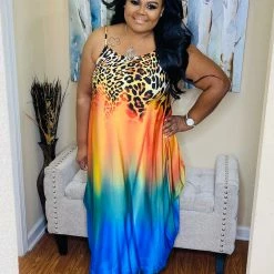 PASH BOUTIQUE Orange/Blue Flames Maxi Dress