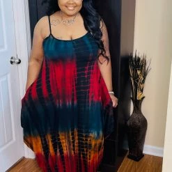PASH BOUTIQUE Teal/Red Tye Dye Dress New Arrivals
