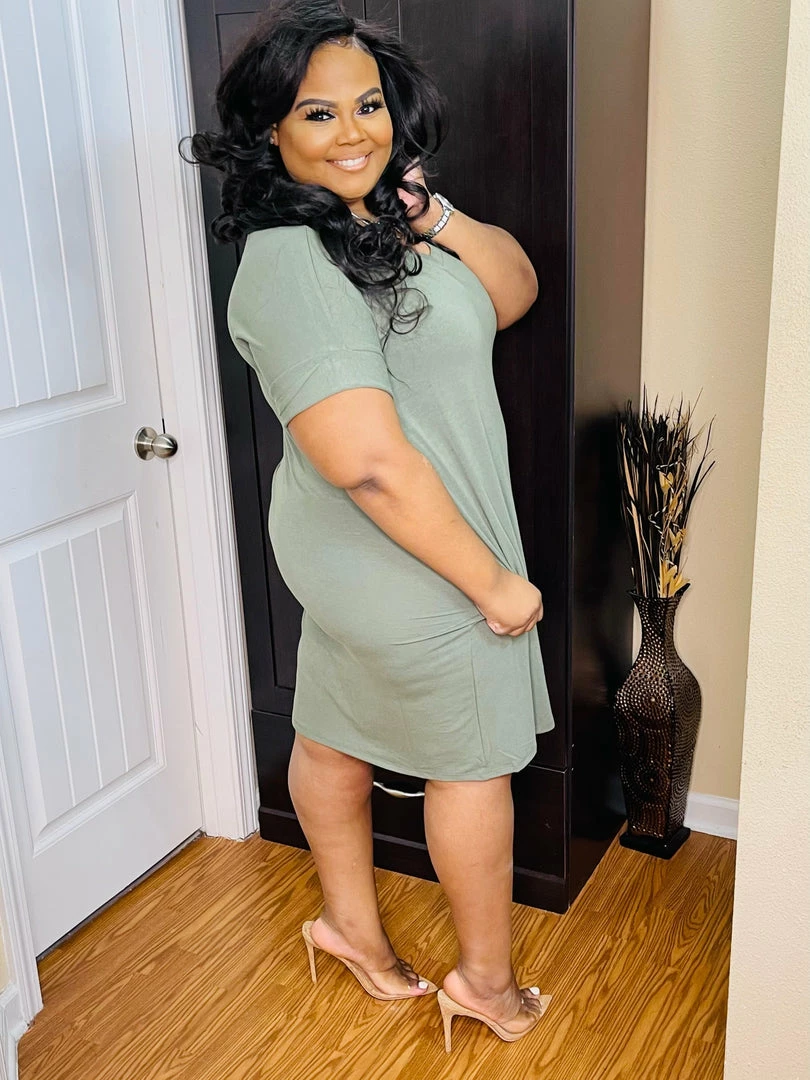 PASH BOUTIQUE Lt. Olive Plus T-Shirt Dress New Arrivals