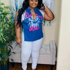 PASH BOUTIQUE New Arrivals Navy Rolling Stones Top