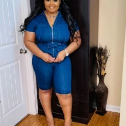 PASH BOUTIQUE New Arrivals Dark Denim Short Jumpsuit