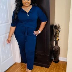 PASH BOUTIQUE New Arrivals Navy Plus Button Jumpsuit