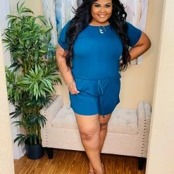 PASH BOUTIQUE New Arrivals Teal Plus Romper