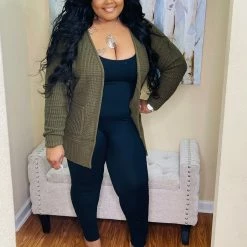 PASH BOUTIQUE Olive Waffle Cardigan