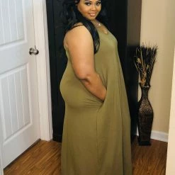 PASH BOUTIQUE New Arrivals Dusty Olive Strap Maxi